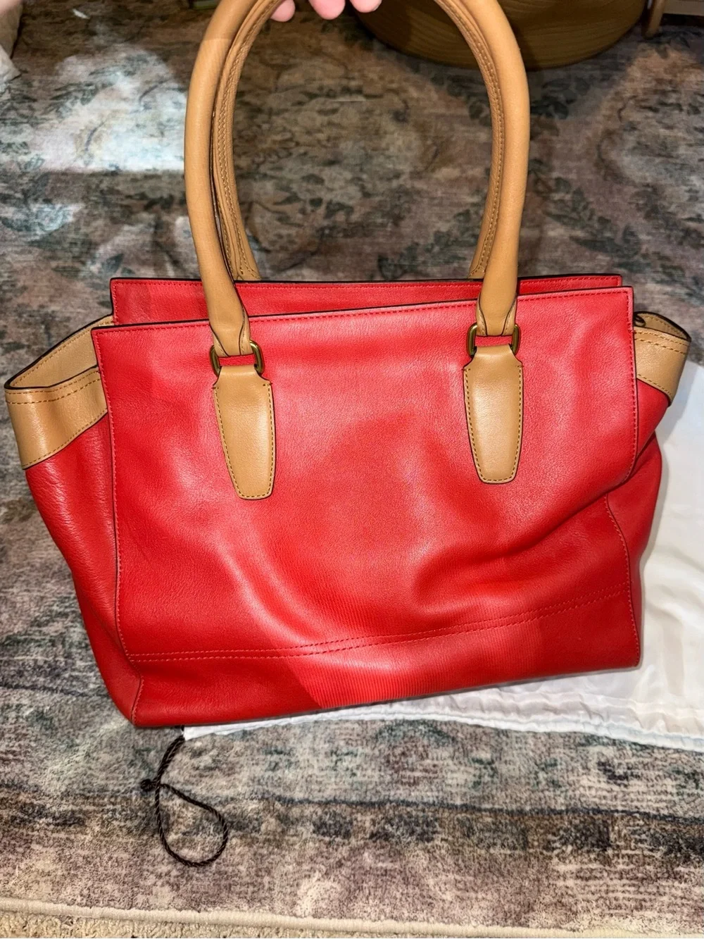 Coach Red, Navy & Tan Colorblock Leather shoulder Satchel with Tassel